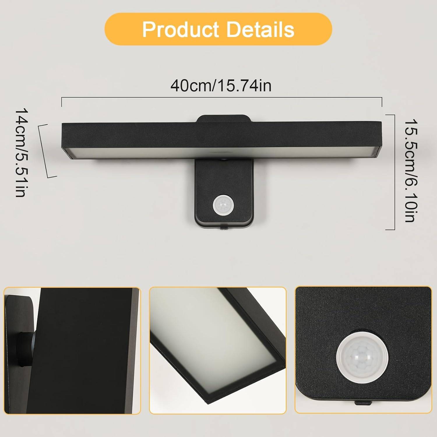 8 in 1 - Applique murale extérieure avec détecteur de mouvement 21 W IP65 Noir, éclairage LED orientable à 350°, 3000 K, idéale pour terrasse. - Image 2