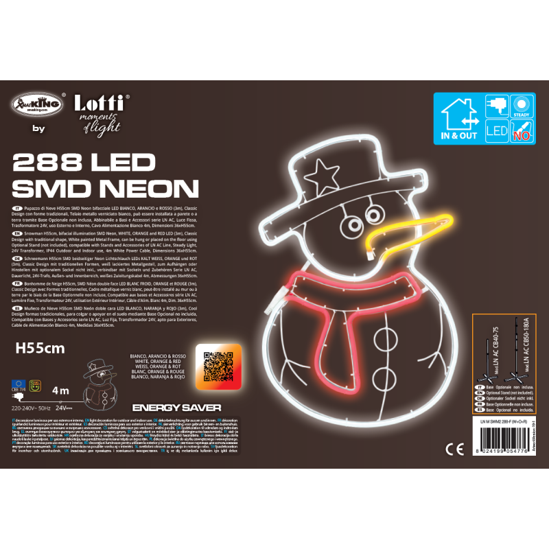 Lotti - Bonhomme de Neige IP44 Néon LED double face blanc froid Orange et rouge Lotti - Imagen 5