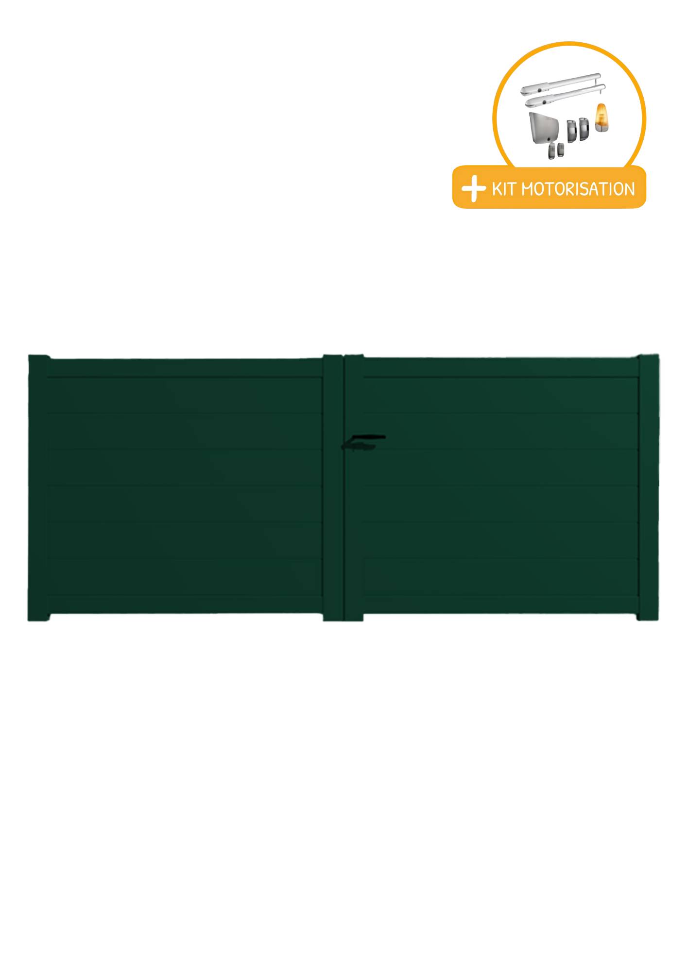 Portail Packit - Portail alu battant plein en kit +MOT dim. L.4000 (entre piliers) X H.1500 mmMOT SGS Essential (vérins)  Vert (RAL 6005)