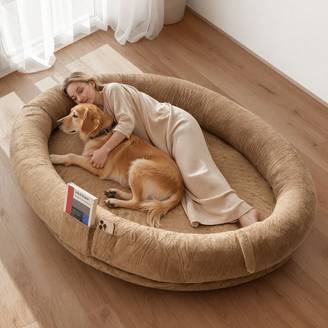 Vevor - VEVOR Lit géant pour humain et chien 177x123x24 cm, mousse à mémoire orthopédique, housse amovible lavable, poche latérale, marron.