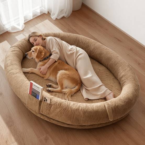 Vevor - VEVOR Lit géant pour humain et chien 177x123x24 cm, mousse à mémoire orthopédique, housse amovible lavable, poche latérale, marron. - Image 1