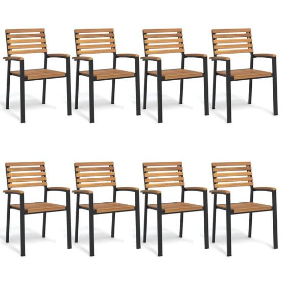 Chaises de jardin empilables bois acacia métal 56 x 54.5 x 87 cm - PANGIVO - Image 1