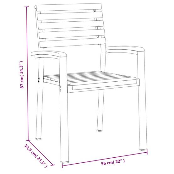 Chaises de jardin empilables bois acacia métal 56 x 54.5 x 87 cm - PANGIVO - Image 5