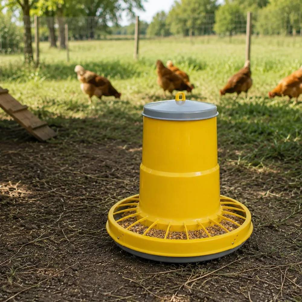 Mangeoire trémie plastique volaille cylindrique jaune 10 kg River Systems - Image 3