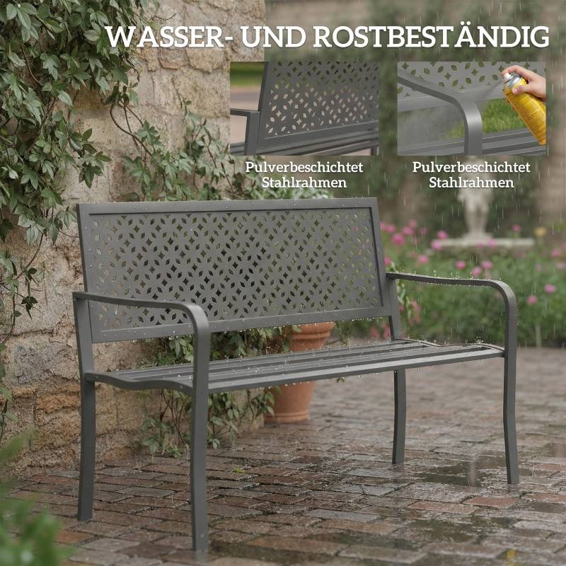 Banc de jardin 2 places acier extérieur anti-rouille motif géométrique 127cm gris foncé - ComfortXL Outdoor Living - Image 4