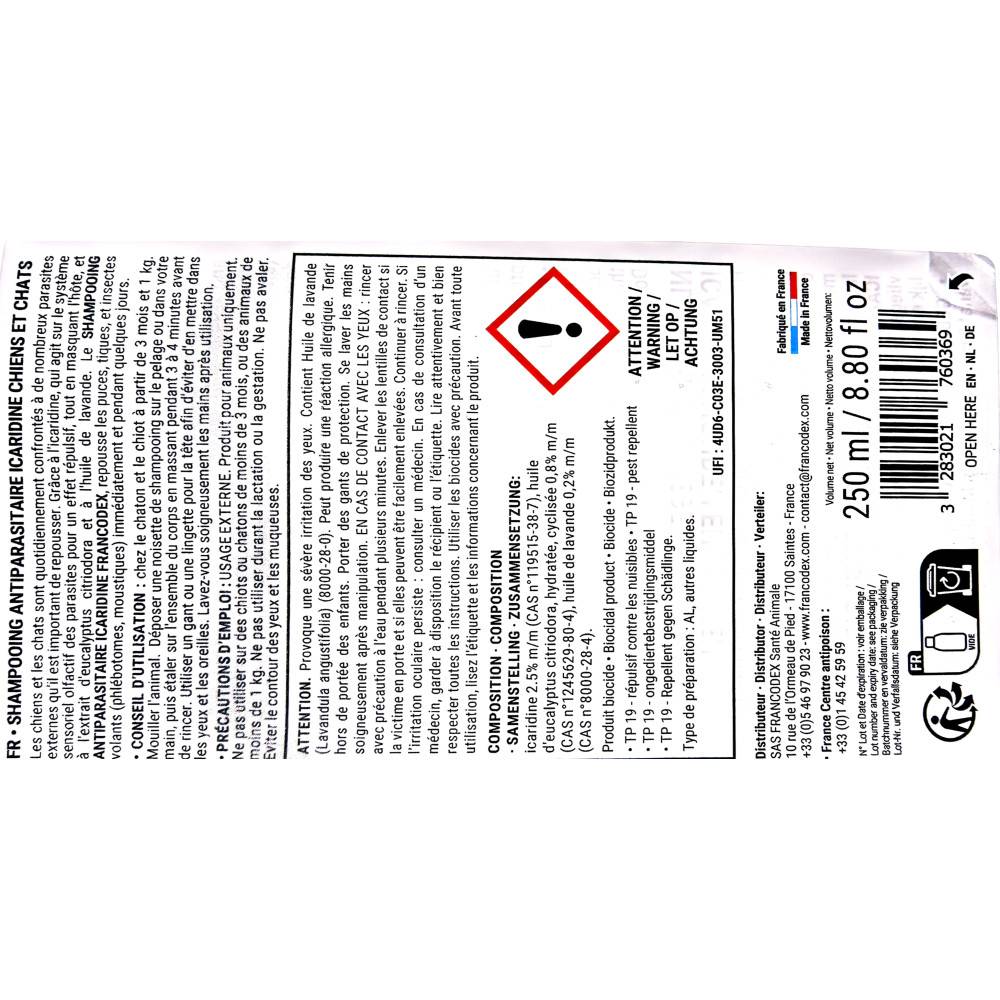 Francodex - Shampoing Antiparasitaire Icaridine 250 ml pour Chien et Chat - Image 4