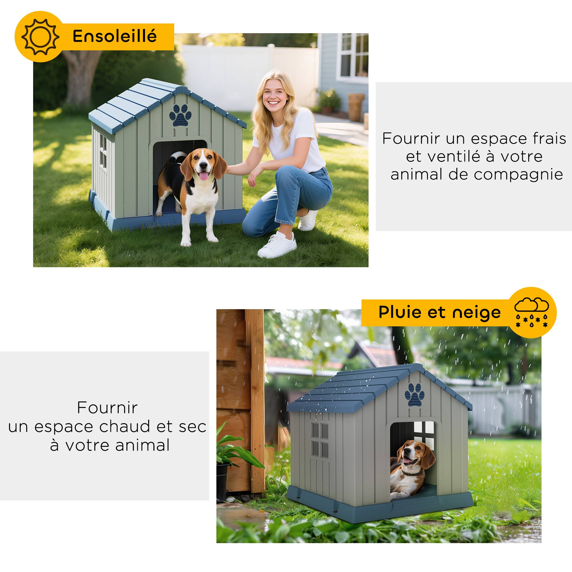 Niche extérieure pour chien, aérations et plancher surélevé, 85x79x82 cm, bleu - Image 8