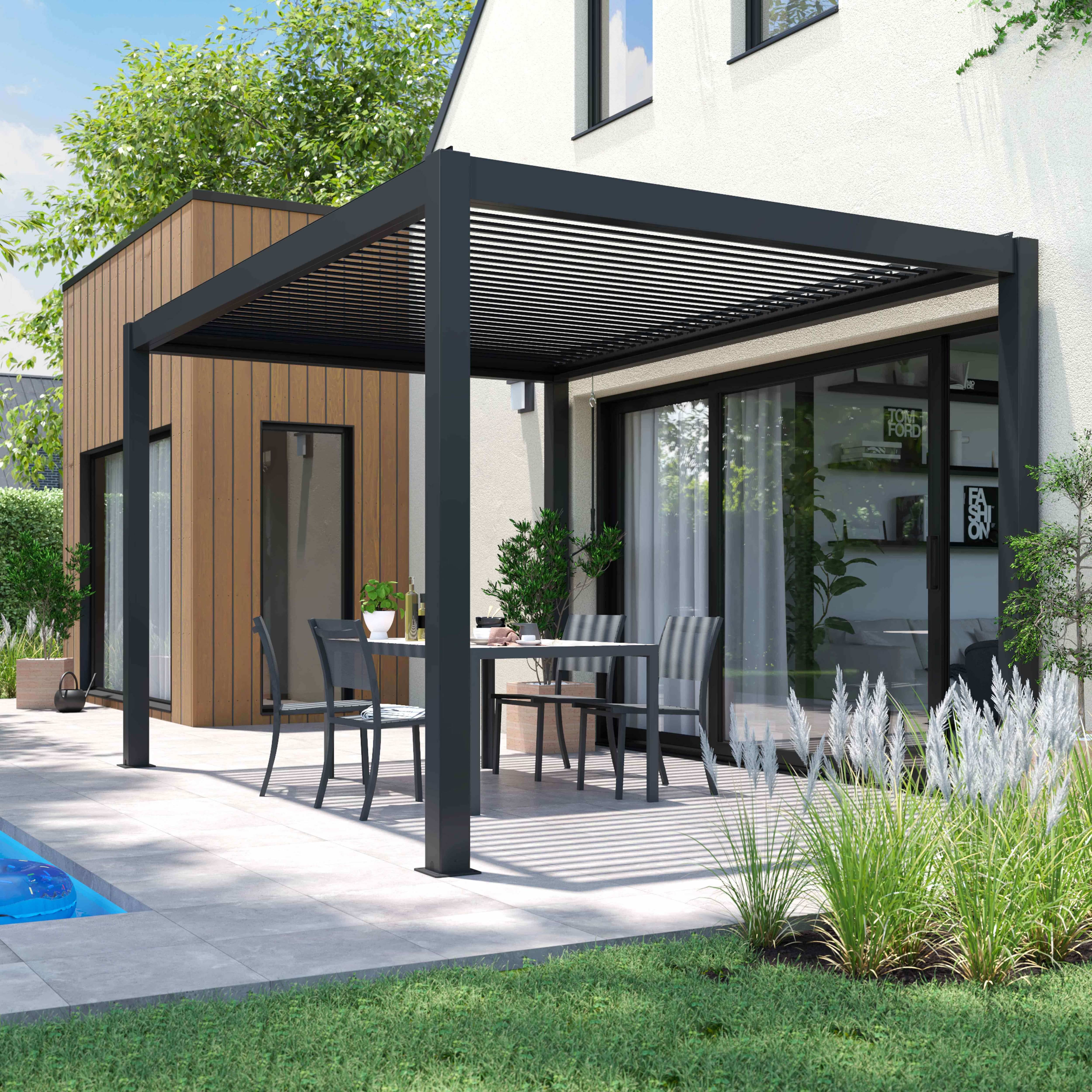 Oviala - Pergola bioclimatique autoportée gris 3 x 4 x 2.57 m Athenes - Oviala - Imagen 5