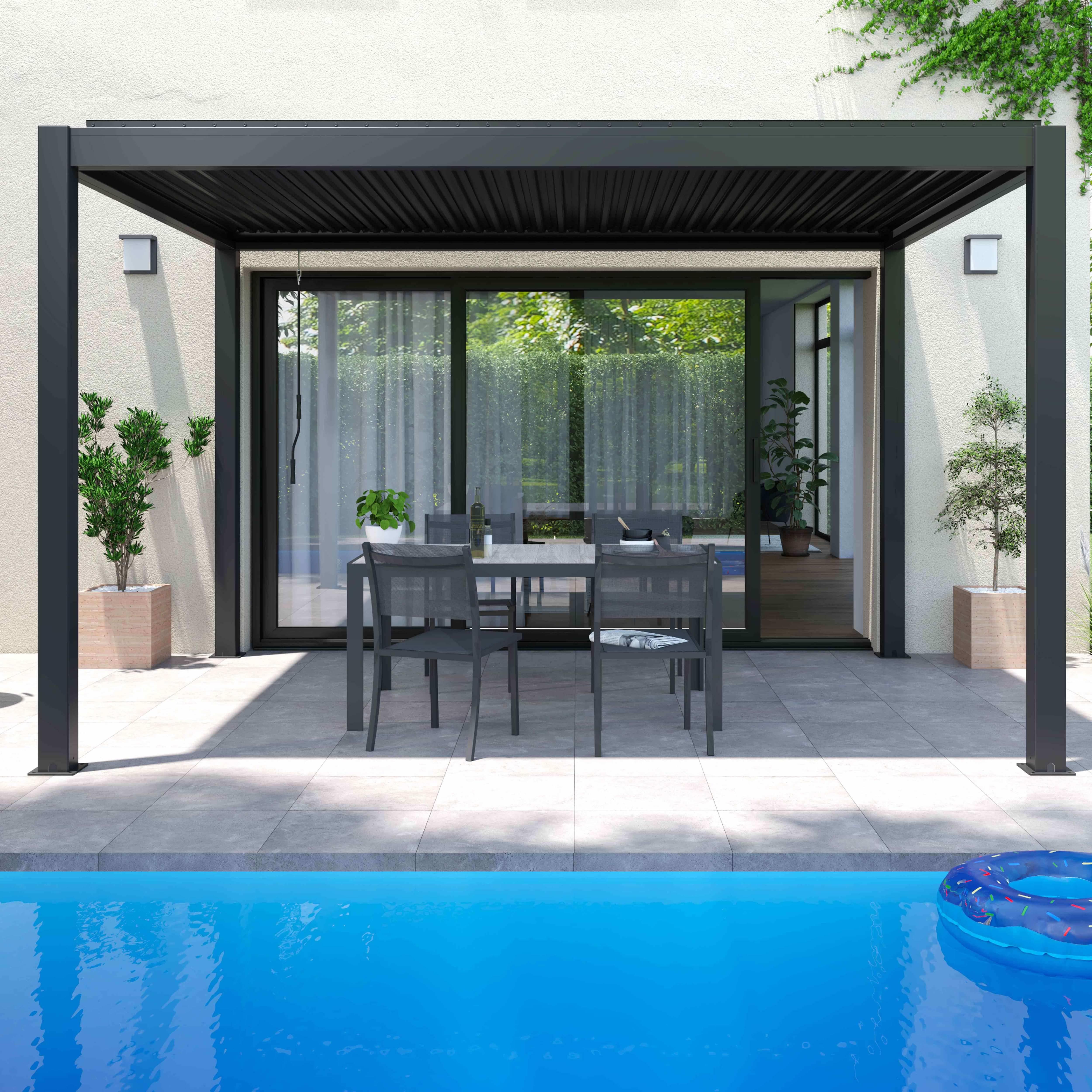 Oviala - Pergola bioclimatique autoportée gris 3 x 4 x 2.57 m Athenes - Oviala - Imagen 6
