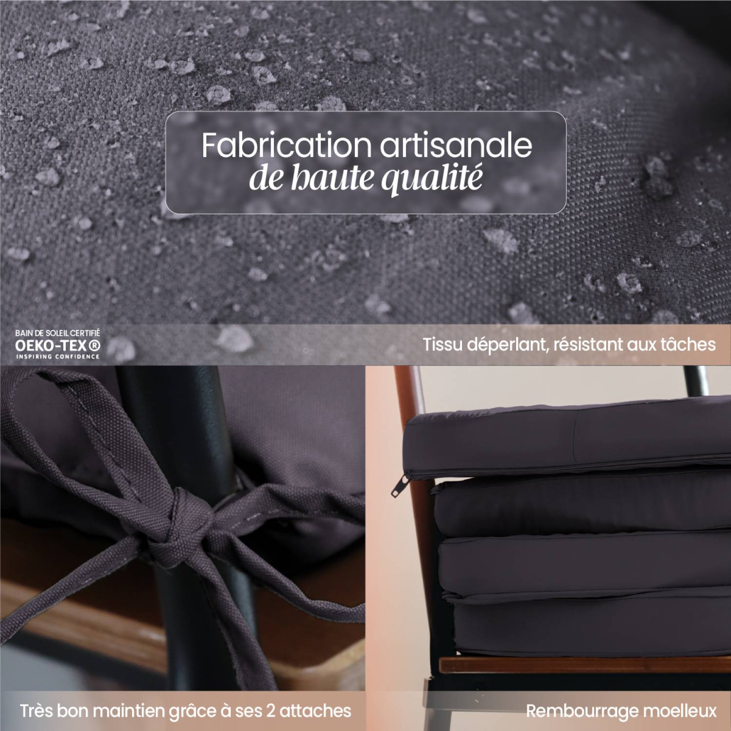 Linxor - Lot de 4 galettes, coussins déhoussables pour chaise - Gris foncé - Linxor - Imagen 3