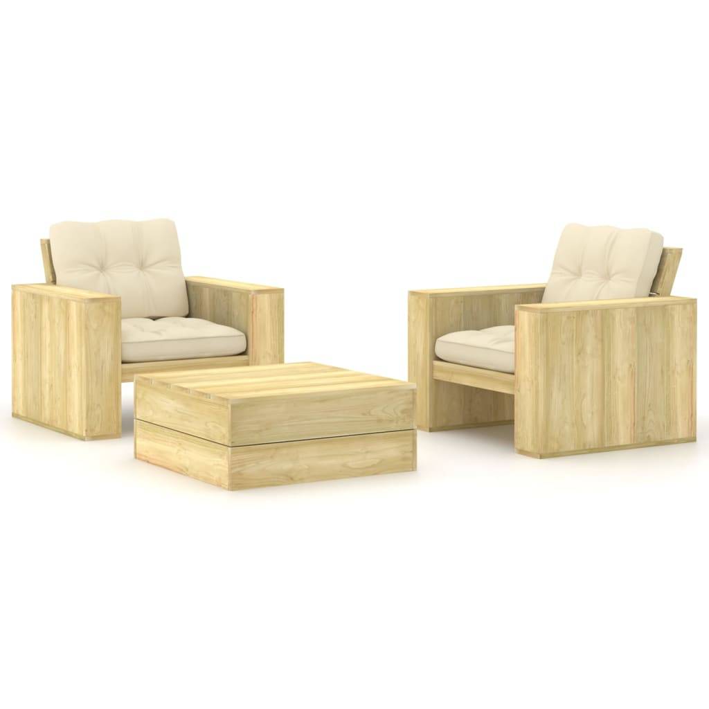 Helloshop26 - Salon de jardin meuble d'extérieur ensemble de mobilier 3 pièces avec coussins bois de pin imprégné - Imagen 1