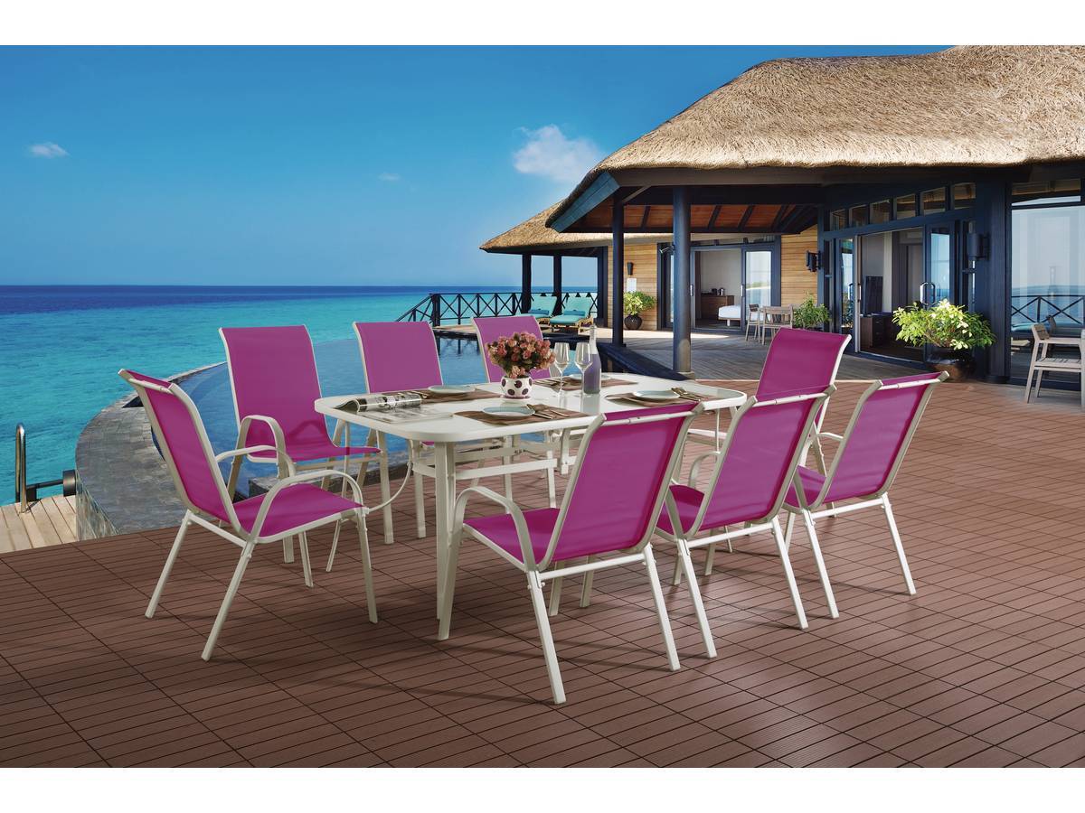Habitat Et Jardin - Table Et Chaises De Jardin En Textilène "cordoba Xl 180" - Phoenix - 8 Places - Fuschia -habitat Et Jardin - Imagen 2