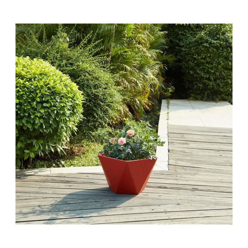 Beau Rivage - Pot Geometrique En Fibre De Verre - 50 X 30 Cm - Rose Corail - Imagen 3