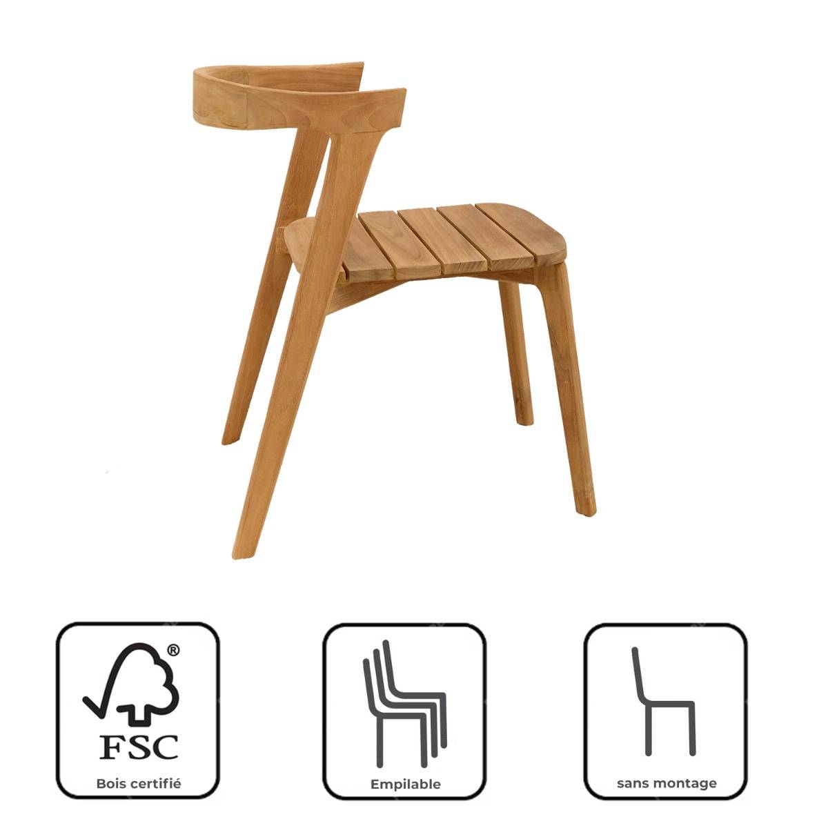 Chaise de jardin en teck massif Rumba - TECK'Attitude - Imagen 8