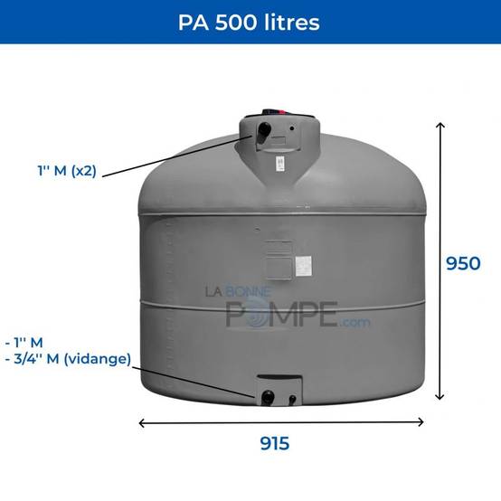 Cuve récupération eau de pluie 500L - Réservoir aérien cylindrique Gris - Polyéthylène - ELBI PA - Image 2