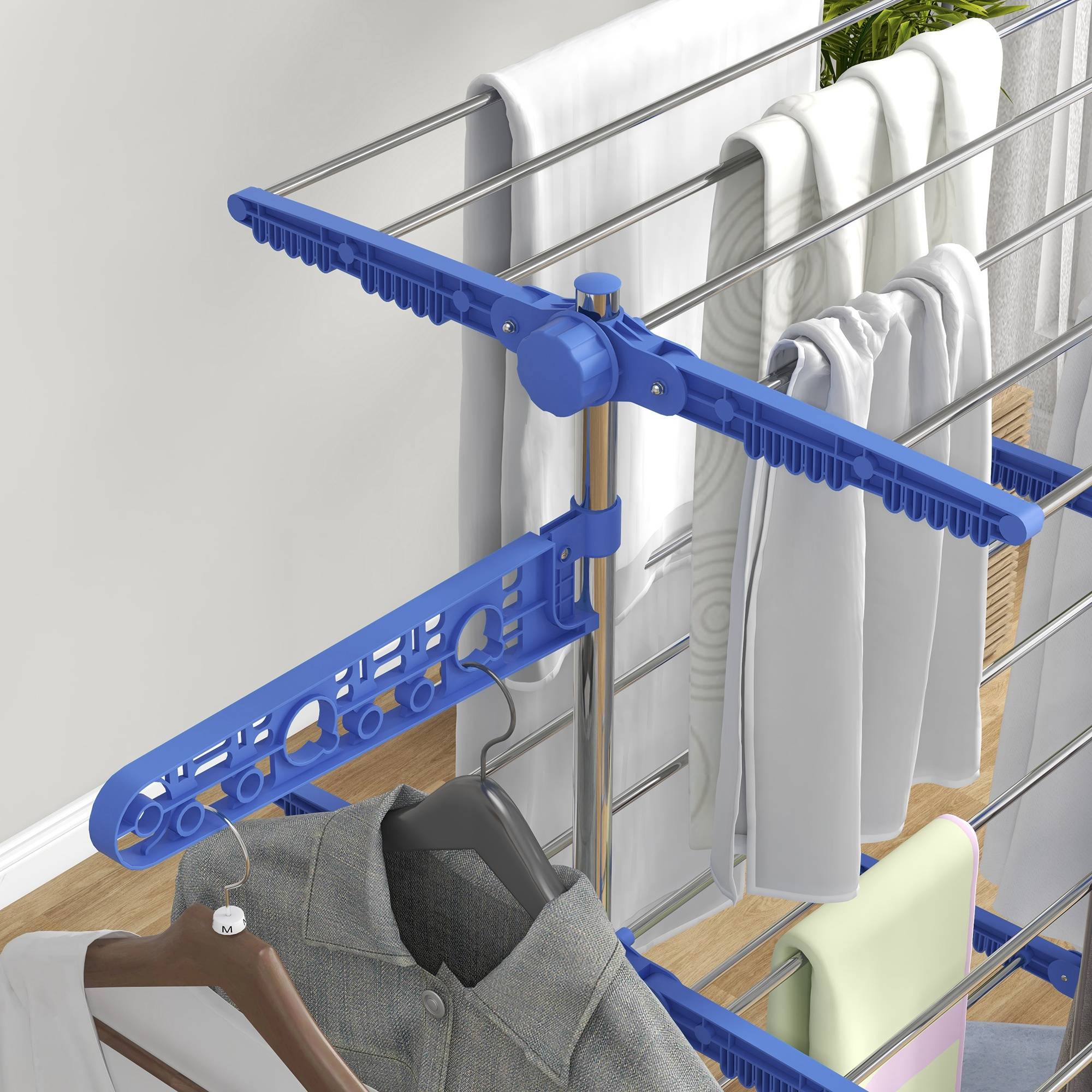 Homcom - Séchoir à Linge Pliable avec Ailes latérales 142x55x152cm Utilisation intérieure/extérieure 3 Niveaux Bleu - HOMCOM - Image 8