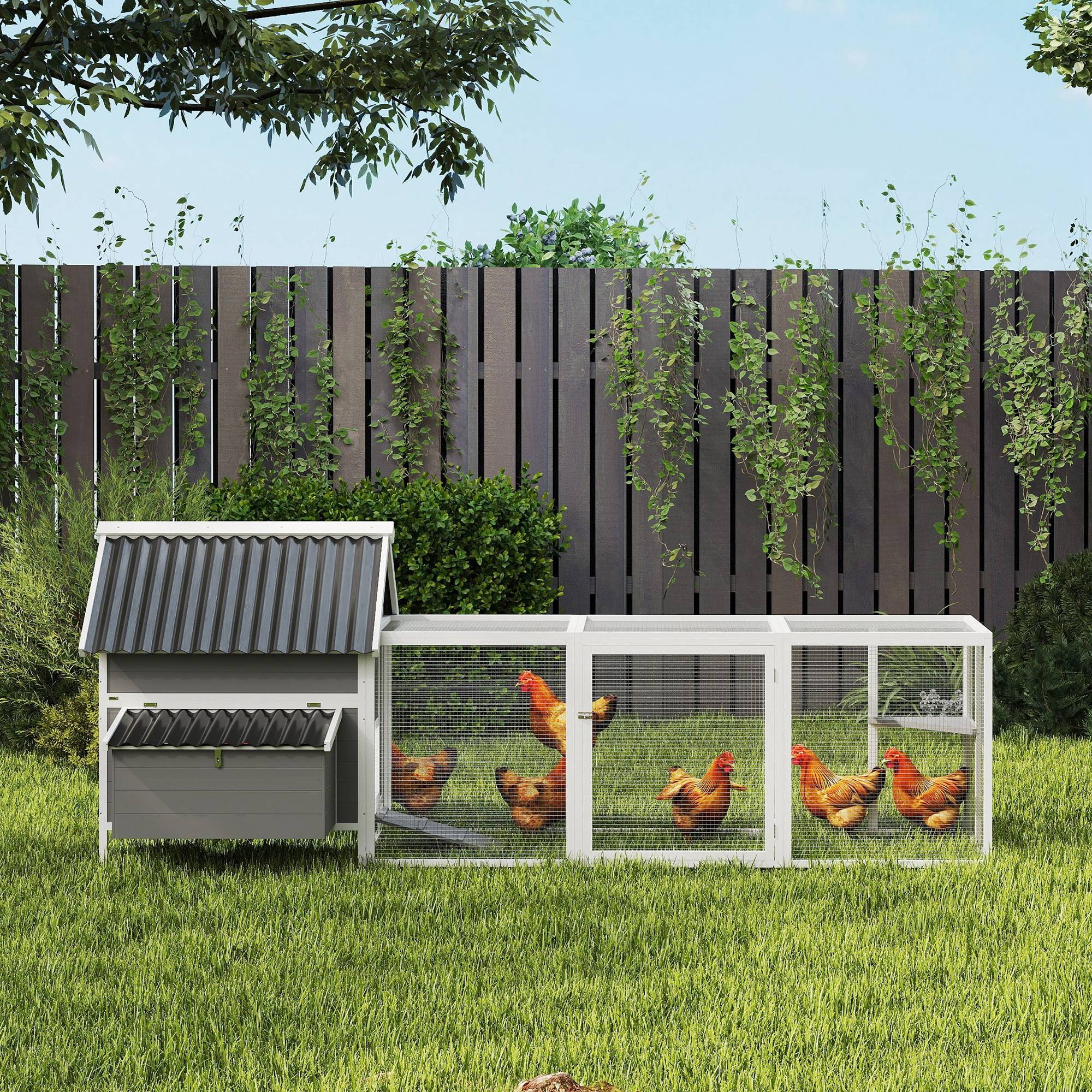Poulailler avec pondoir bois de sapin gris 283 x 133.5 x 112 cm - PANGIVO - Image 10