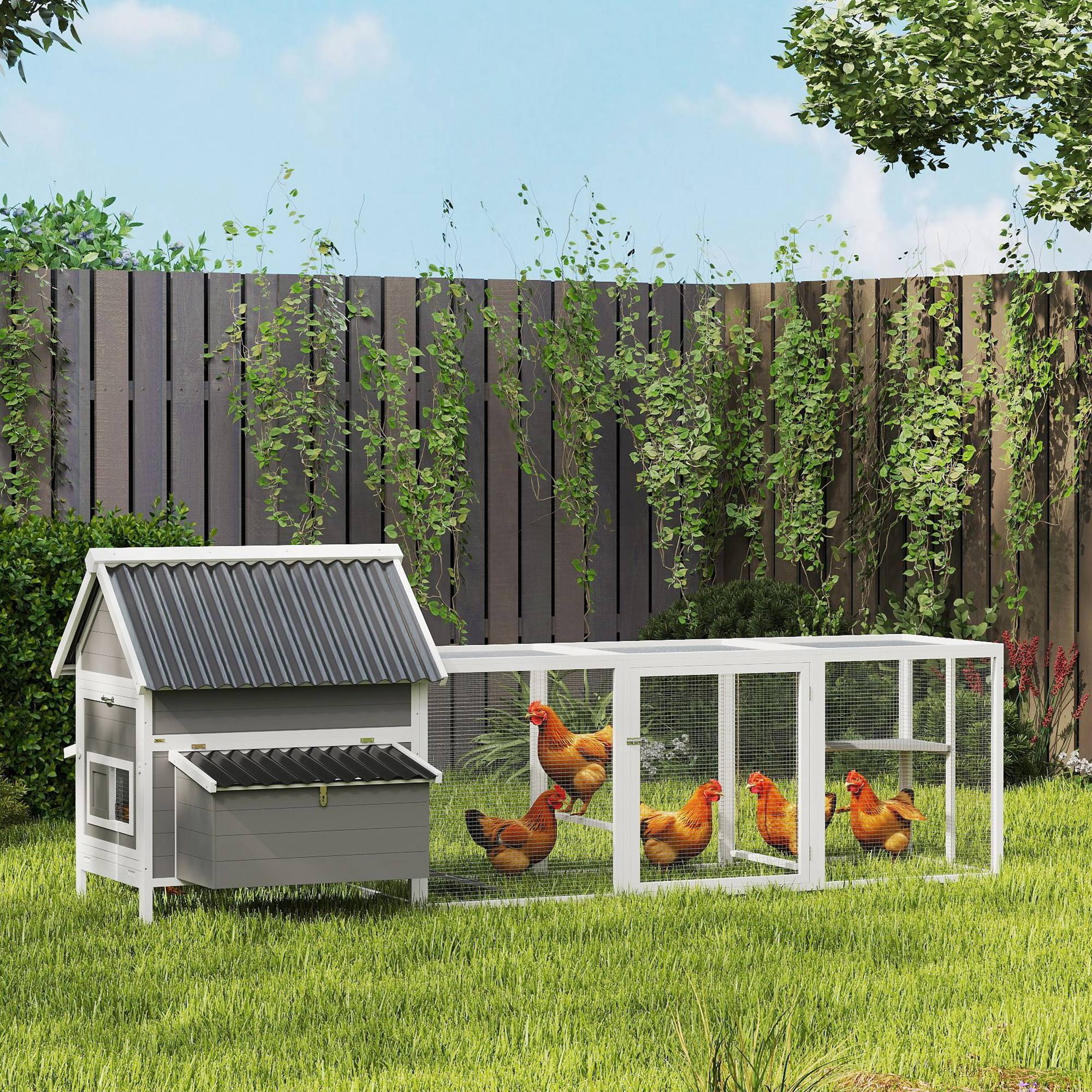 Poulailler avec pondoir bois de sapin gris 283 x 133.5 x 112 cm - PANGIVO - Image 4