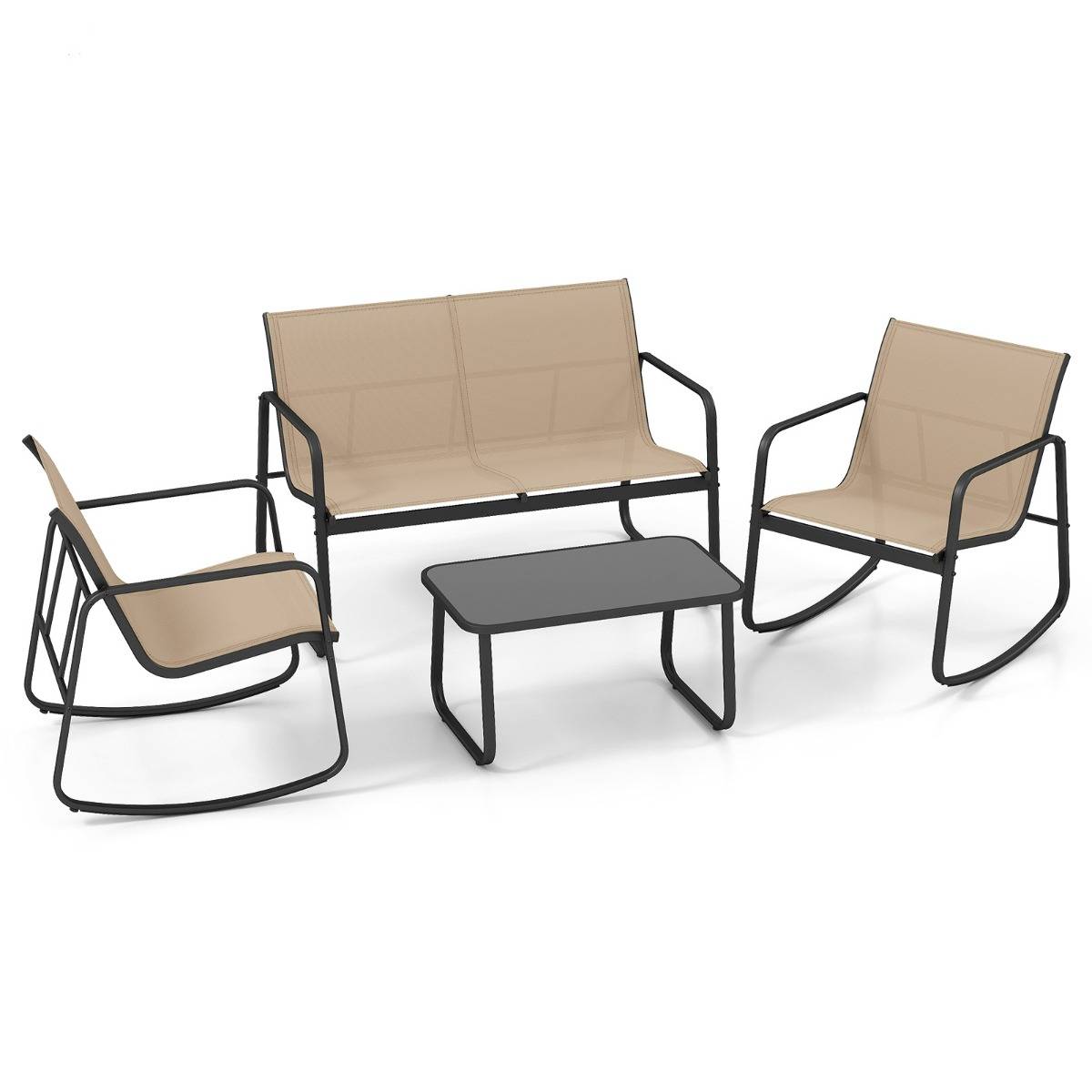 Ensemble de Meubles de Jardin 4 Pièces avec Mouvement de Balancement Doux Mobilier de Terrasse Marron MAISON CHIC - Image 1