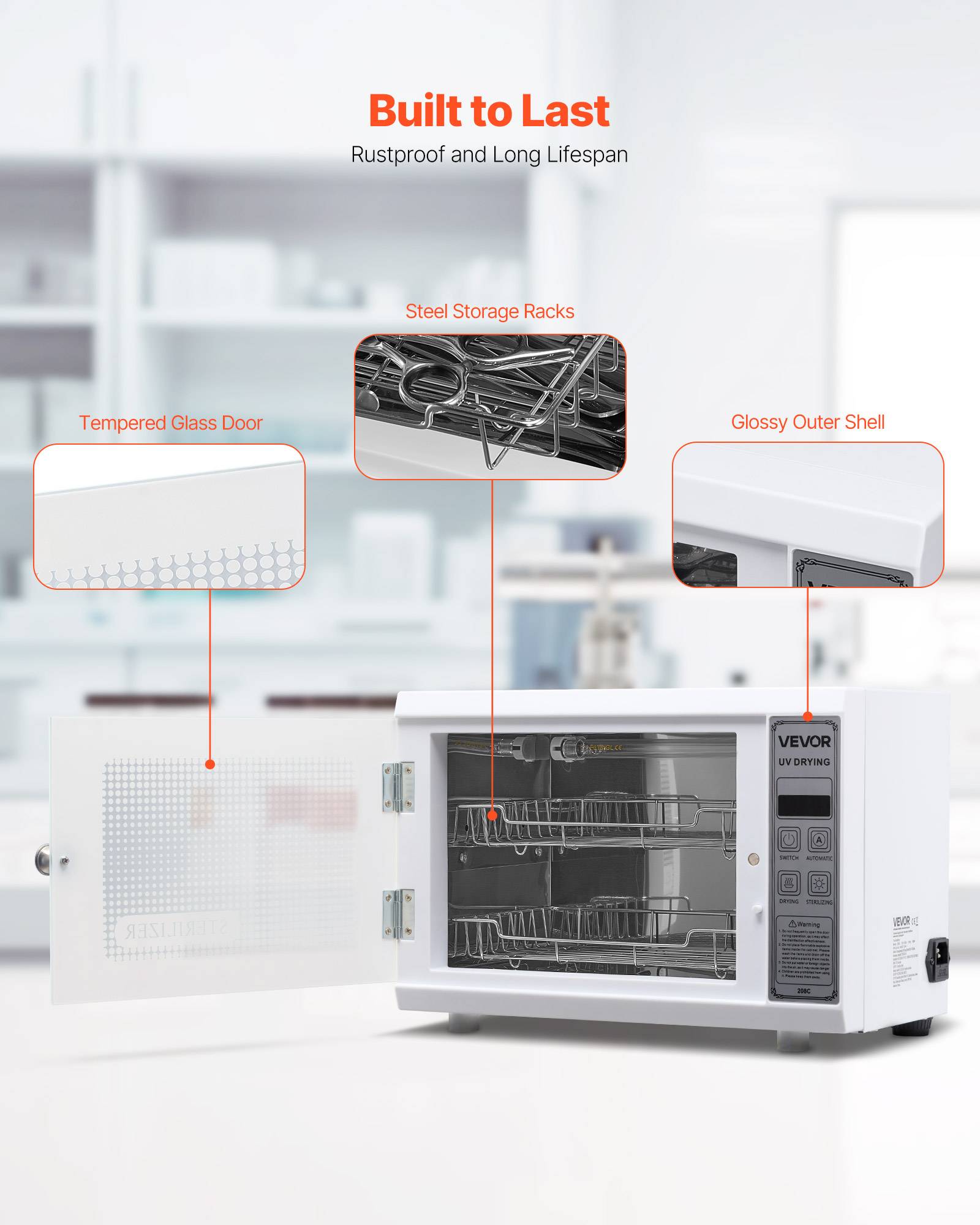 VEVOR Stérilisateur UV 12L multifonction. Minuterie, longueur d'onde 185nm. Pour labo, maison, salon de beauté. - Image 6