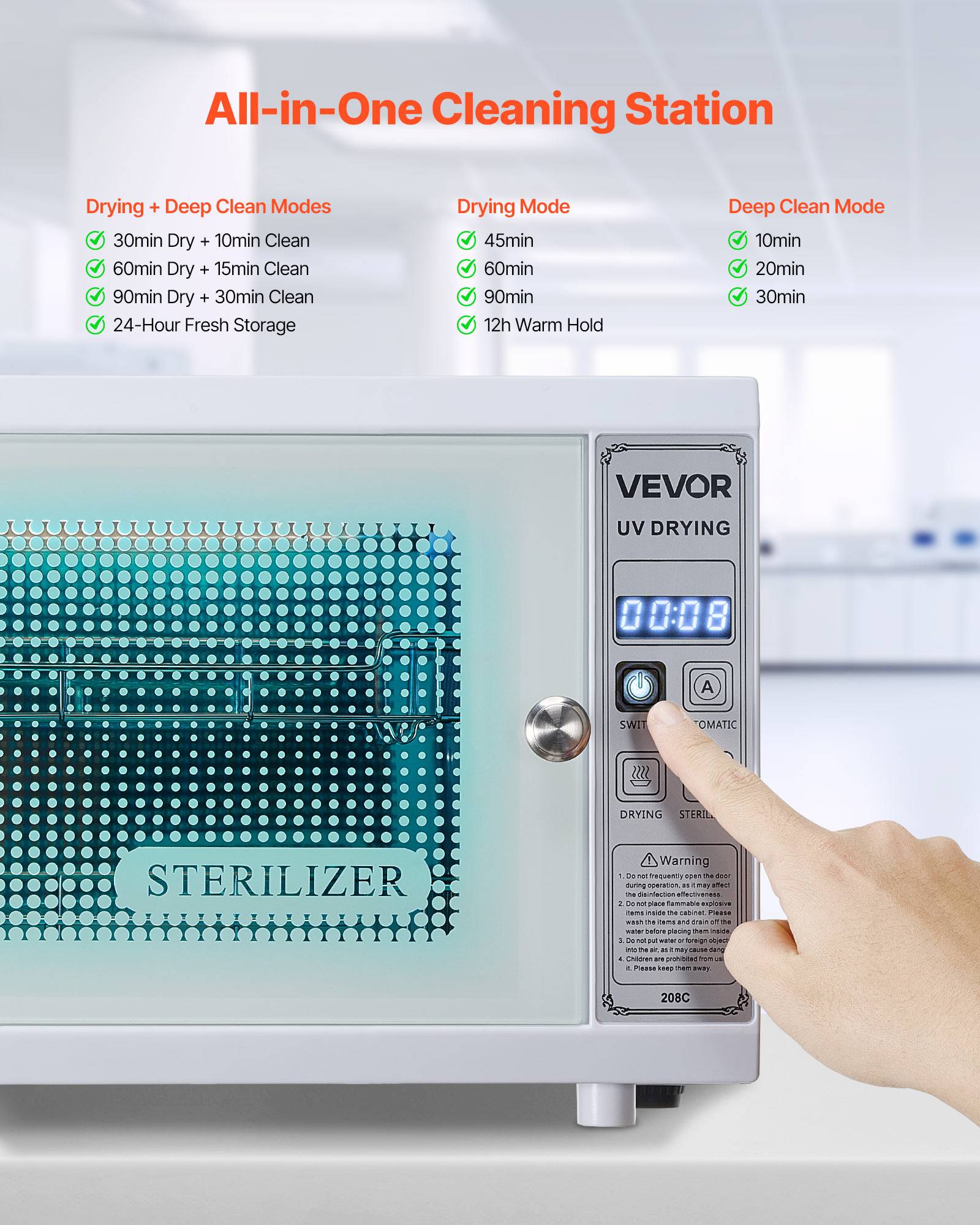 VEVOR Stérilisateur UV 12L multifonction. Minuterie, longueur d'onde 185nm. Pour labo, maison, salon de beauté. - Image 4