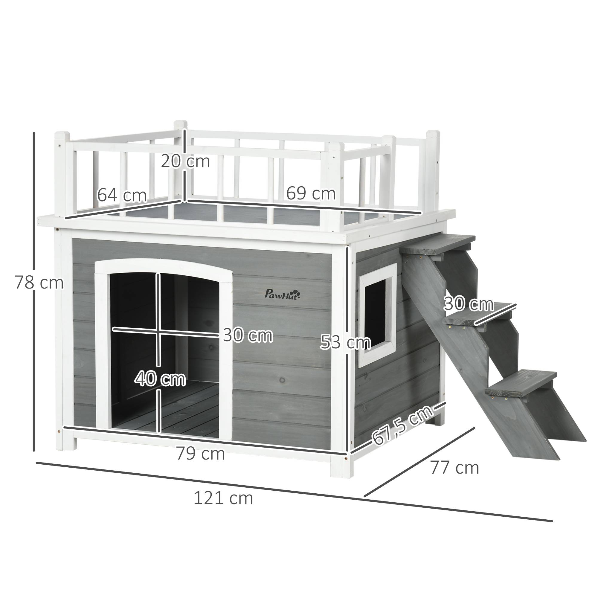 Nic en bois naturel avec toit‑terrasse, escalier, fenêtre, hauteur sous sol, 121×77×78 cm, Gris clair - Image 5