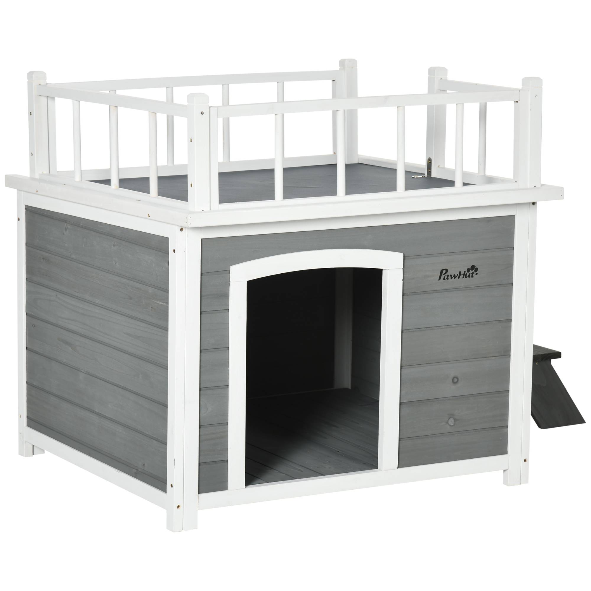Nic en bois naturel avec toit‑terrasse, escalier, fenêtre, hauteur sous sol, 121×77×78 cm, Gris clair - Image 2