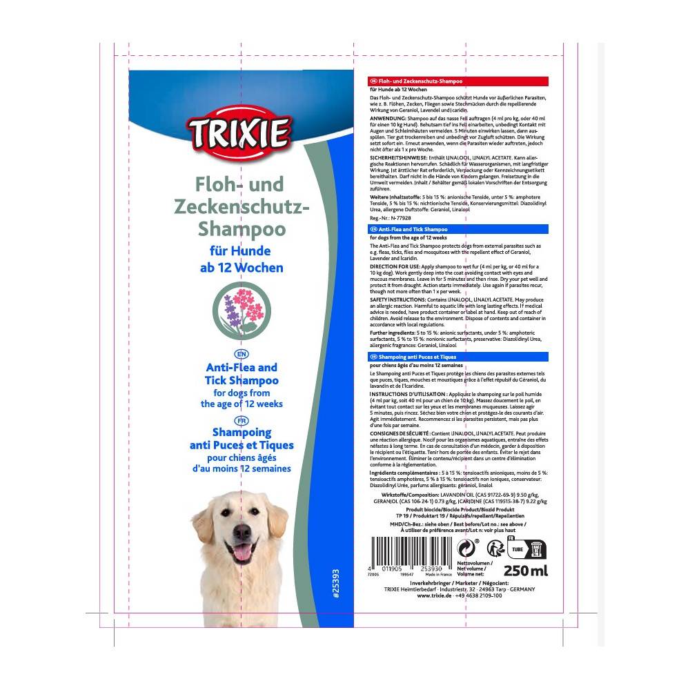 Trixie - Shampoing antipuces et tiques pour chiens 250 ml - Imagen 3