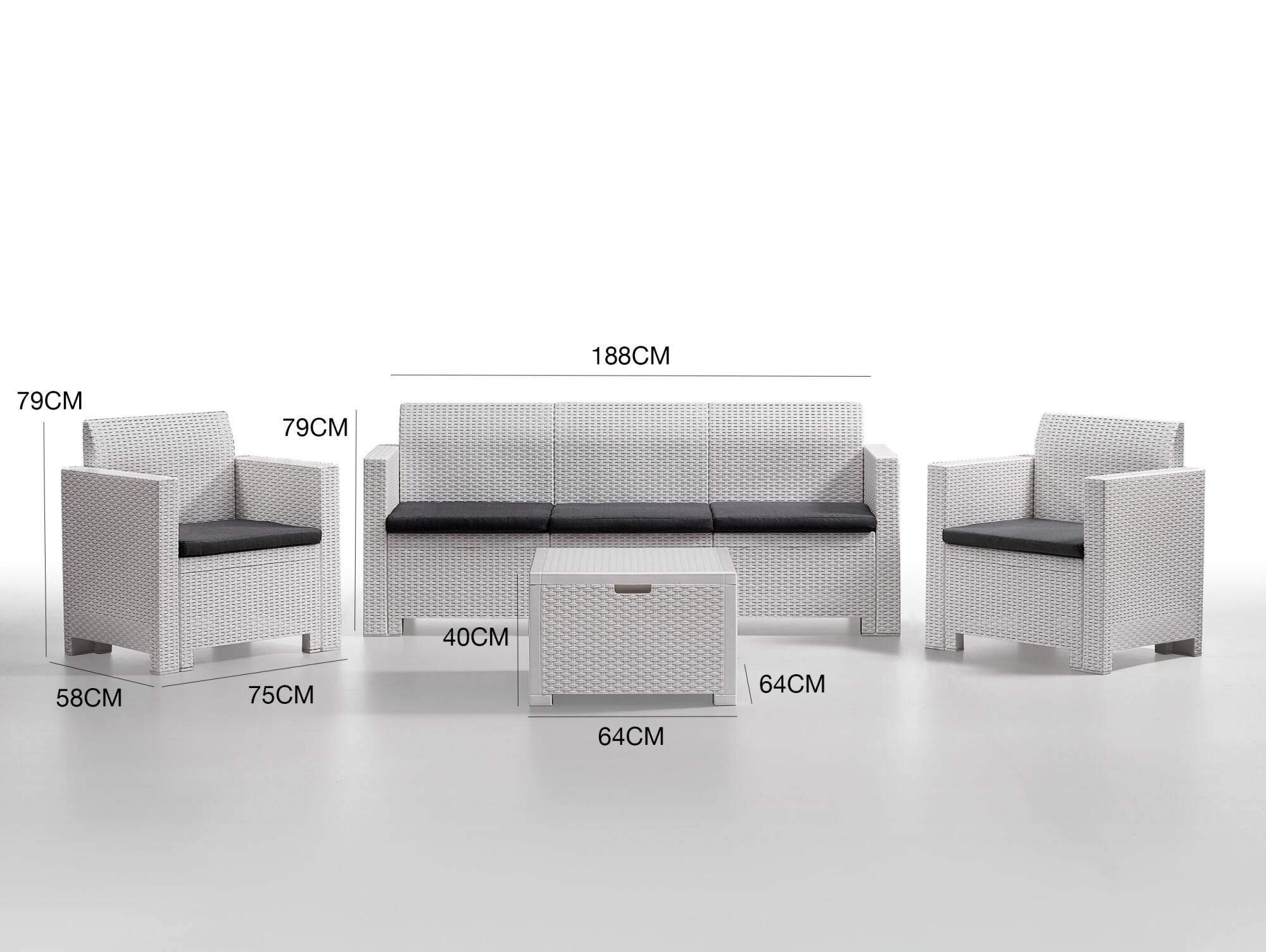 Dmora - Ensemble de salon d'extérieur Dmuh, Salon de jardin avec coussins, Salon d'intérieur effet rotin, 100% Made in Italy, Blanc - Dmora - Image 3