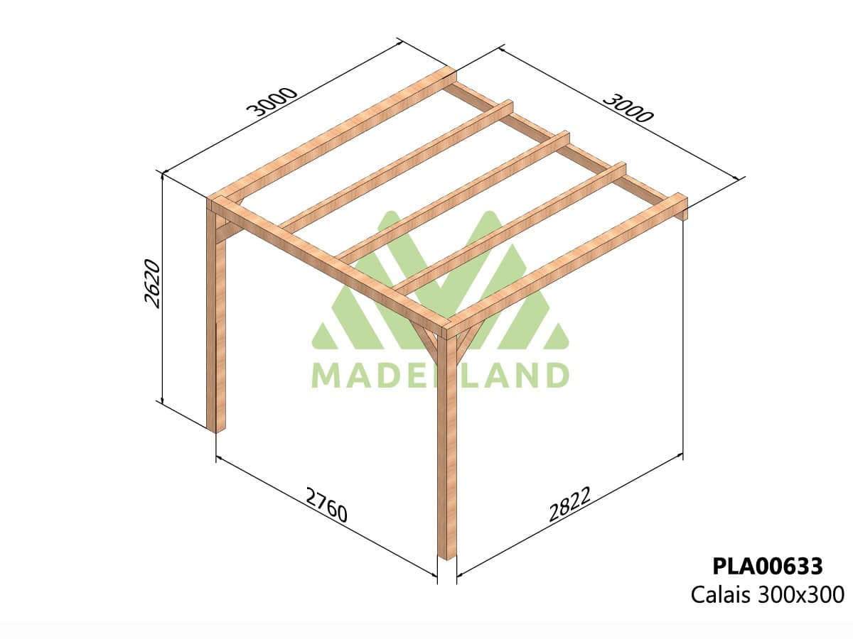 Pergola adossée en lamellé-collée Calais 300 x 300 cm + 2 supports poteaux - Mardeland - Image 2