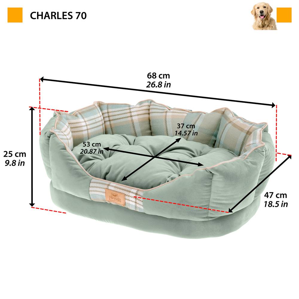 Ferplast - Ferplast couchage rembourré pour chats et chiens CHARLES 70, divan avec coussin, sofa pour animaux, écossais, velours doux, lavable, 68 x 47 x h 25, - Imagen 2