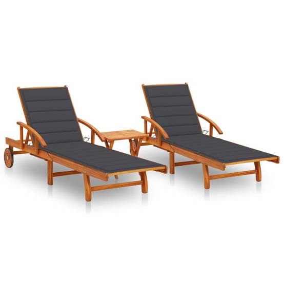 Lot de 2 Bain de soleil - Transats - Chaises longues avec table et coussins Acacia solide - MEUBLE PRO-JU6710 - Image 2