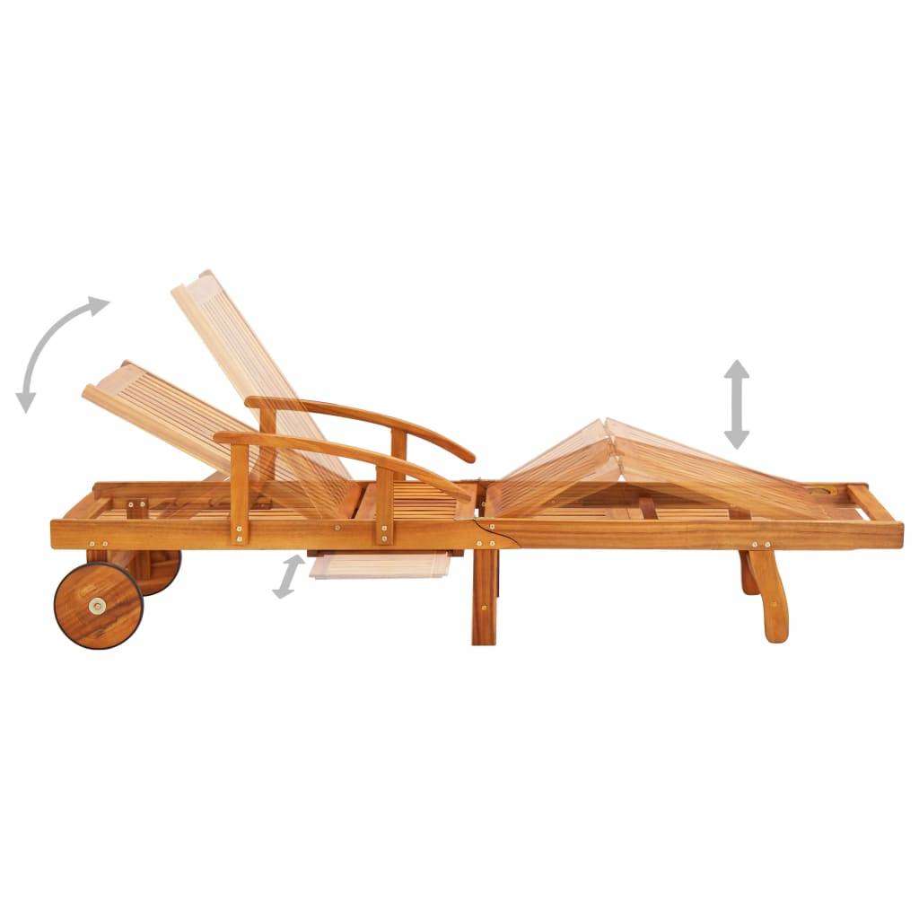 Lot de 2 Bain de soleil - Transats - Chaises longues avec table et coussins Acacia solide - MEUBLE PRO-JU6710 - Image 5