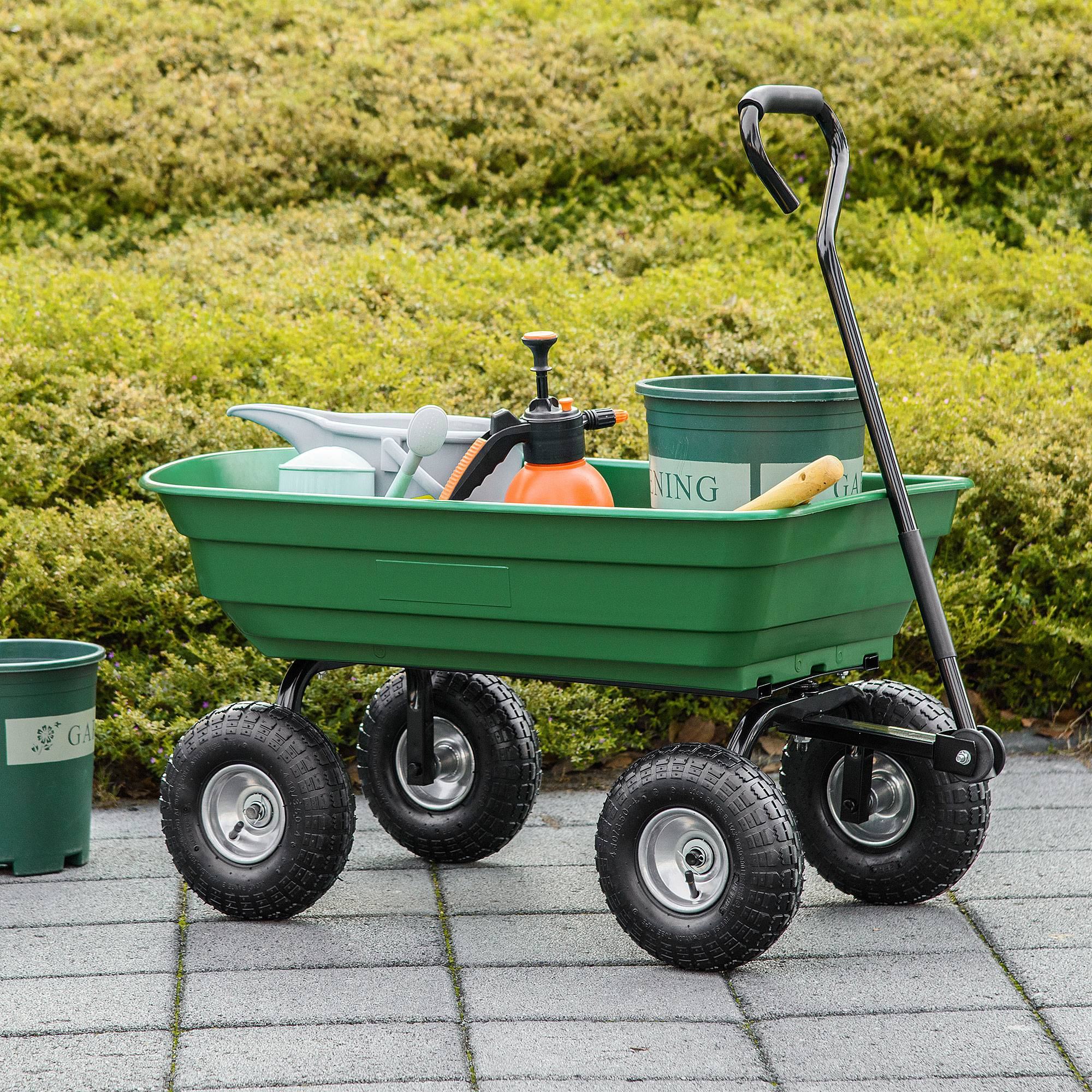 Chariot de jardin acier vert 108 x 52 x 100 cm - PANGIVO - Image 3