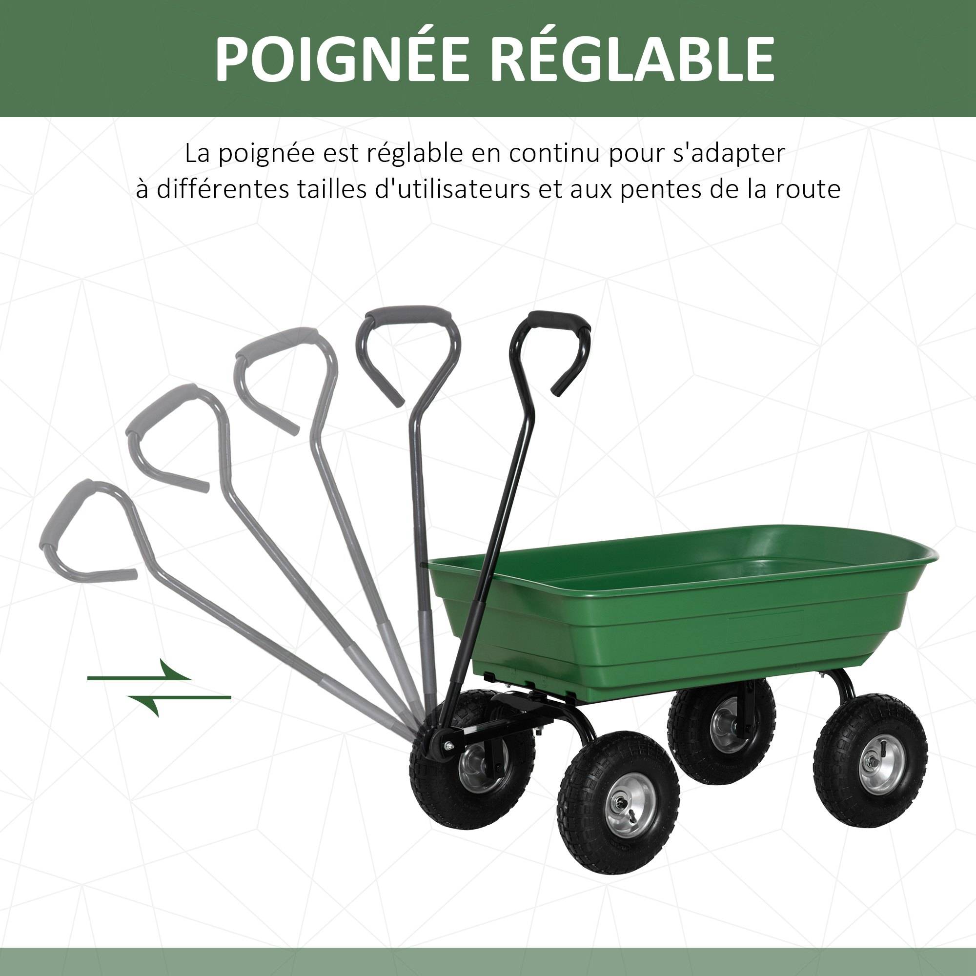Chariot de jardin acier vert 108 x 52 x 100 cm - PANGIVO - Image 6