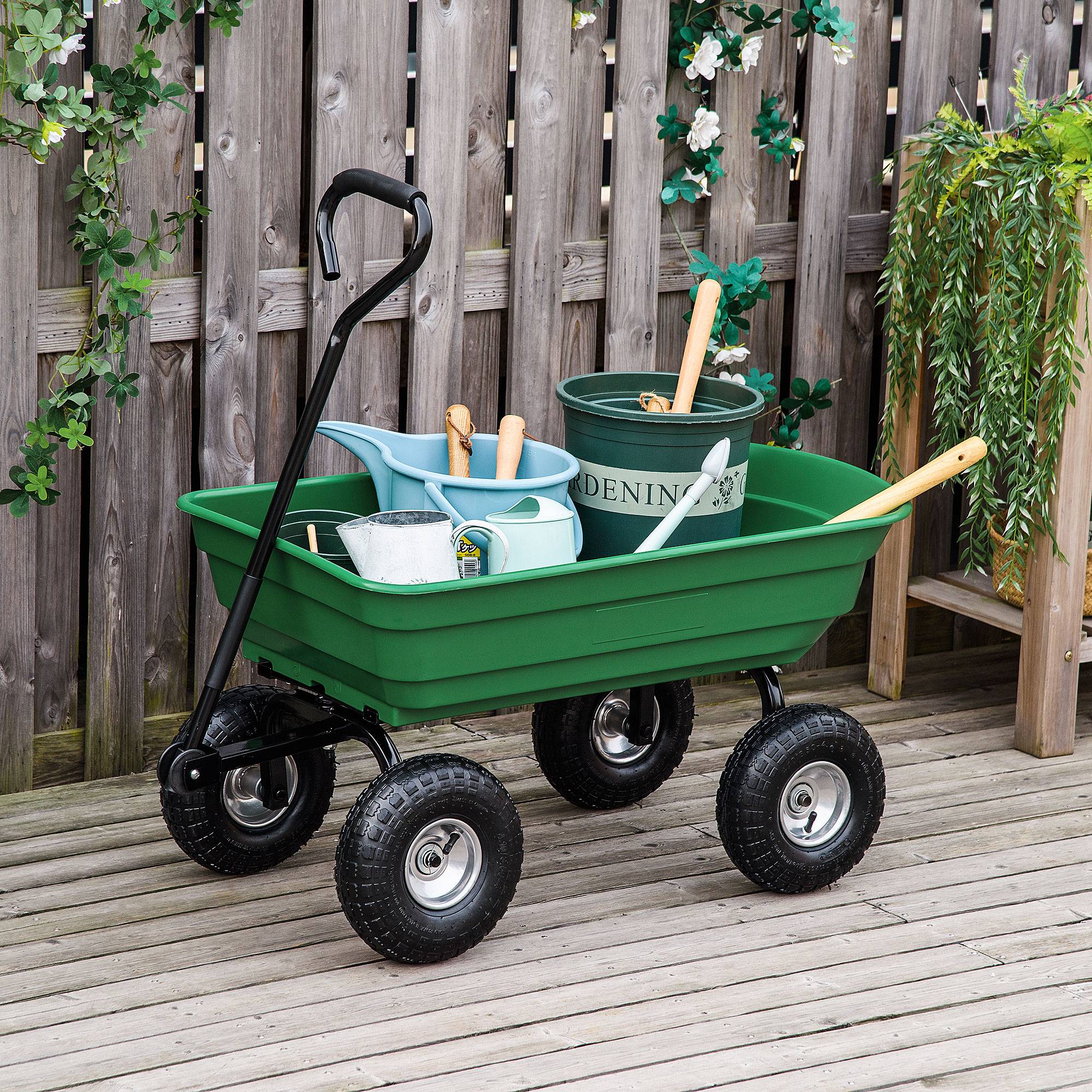 Chariot de jardin acier vert 108 x 52 x 100 cm - PANGIVO - Image 4