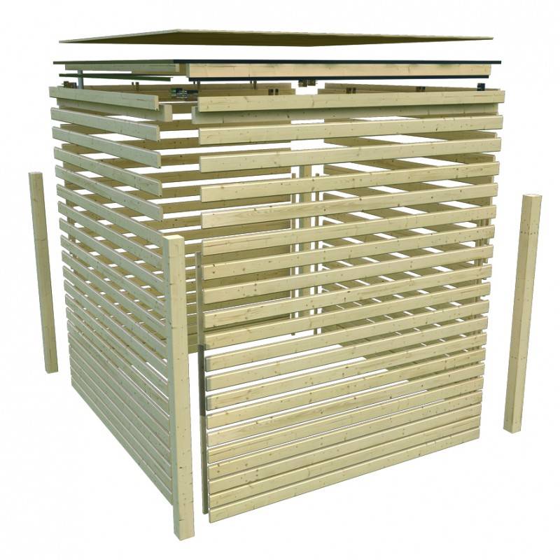 Abri de jardin 6,05m² bois massif vitrifié gris toit plat porte coulissante Karibu - Image 5