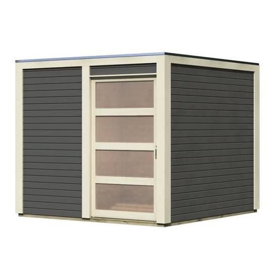 Abri de jardin 6,05m² bois massif vitrifié gris toit plat porte coulissante Karibu - Image 3