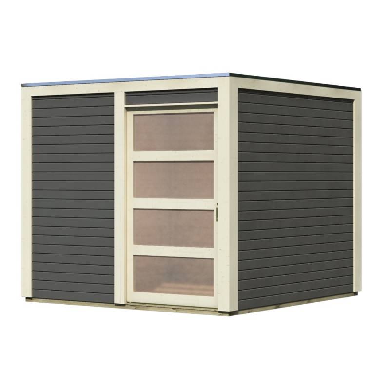 Abri de jardin 6,05m² bois massif vitrifié gris toit plat porte coulissante Karibu - Image 3