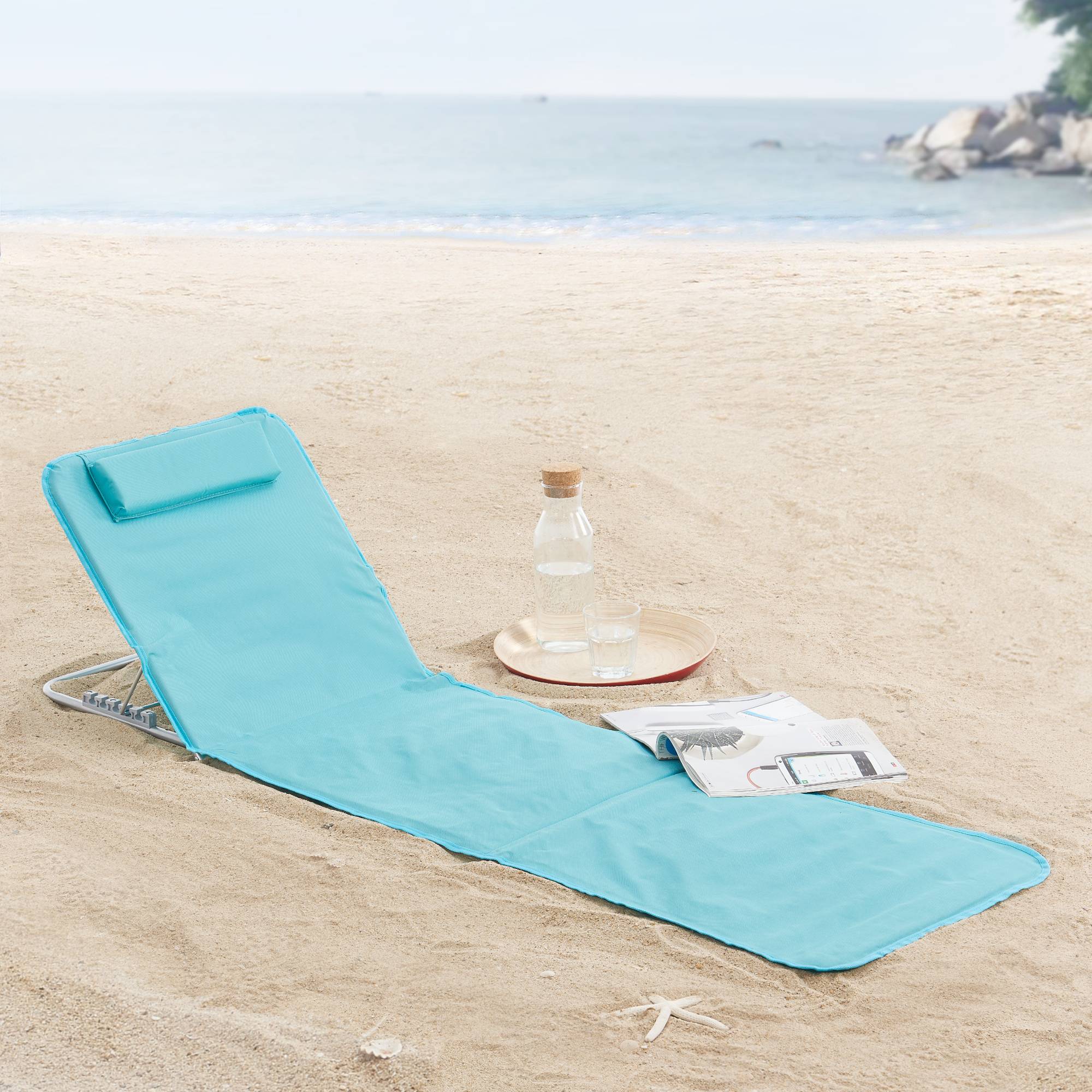 Lote de 2 colchonetas de playa Cellorigo con respaldo inclinable 160 x 49 cm turquesa [en.casa] - Imagen 2