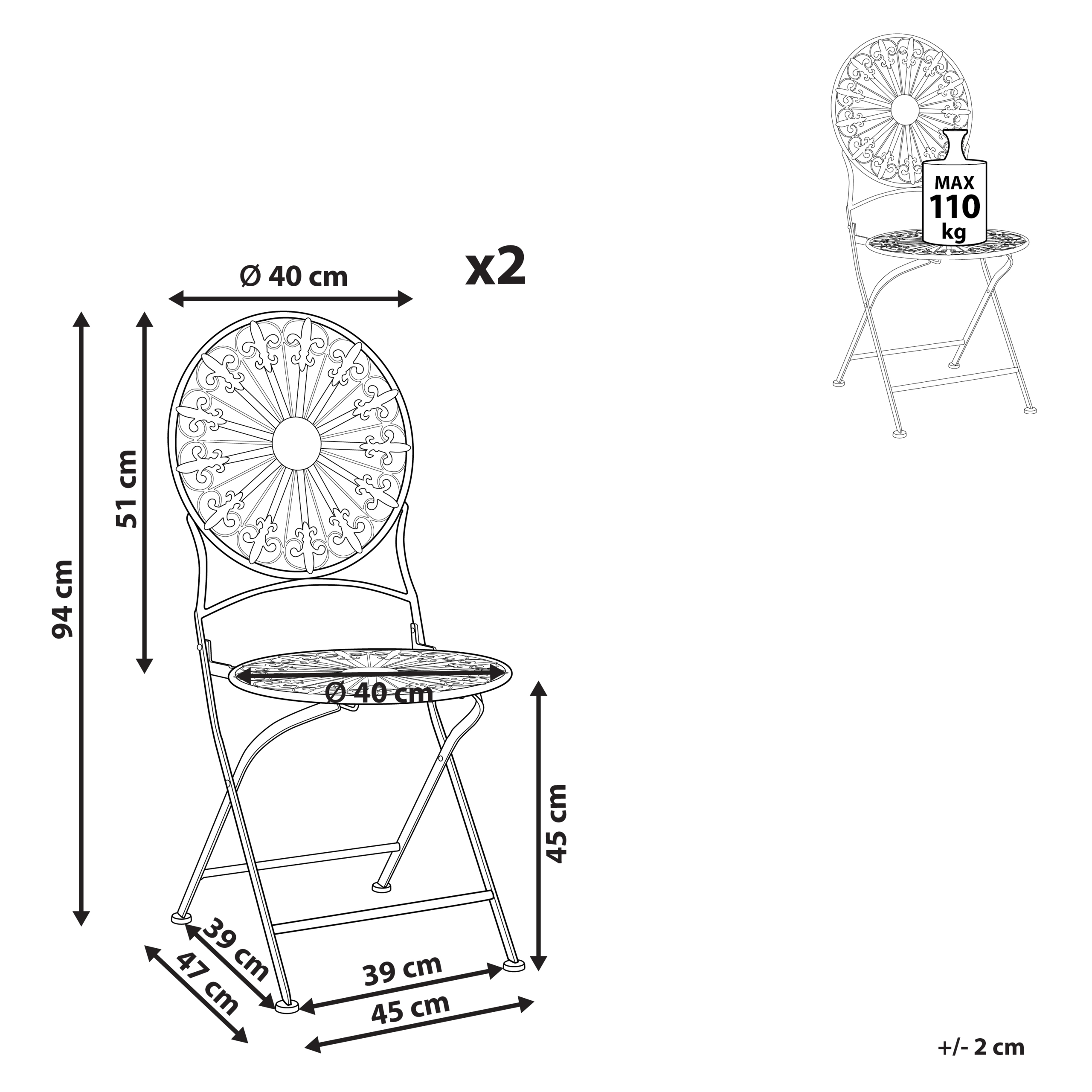 Beliani - Chaise de jardin Métal Blanc SCAFA - Beliani - Imagen 3