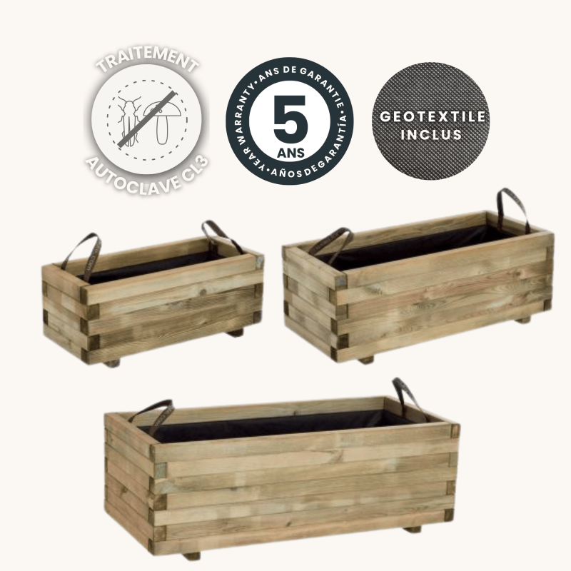 Cerland - Lot de 3 bacs à fleurs rectangulaires en bois baroque - Imagen 3