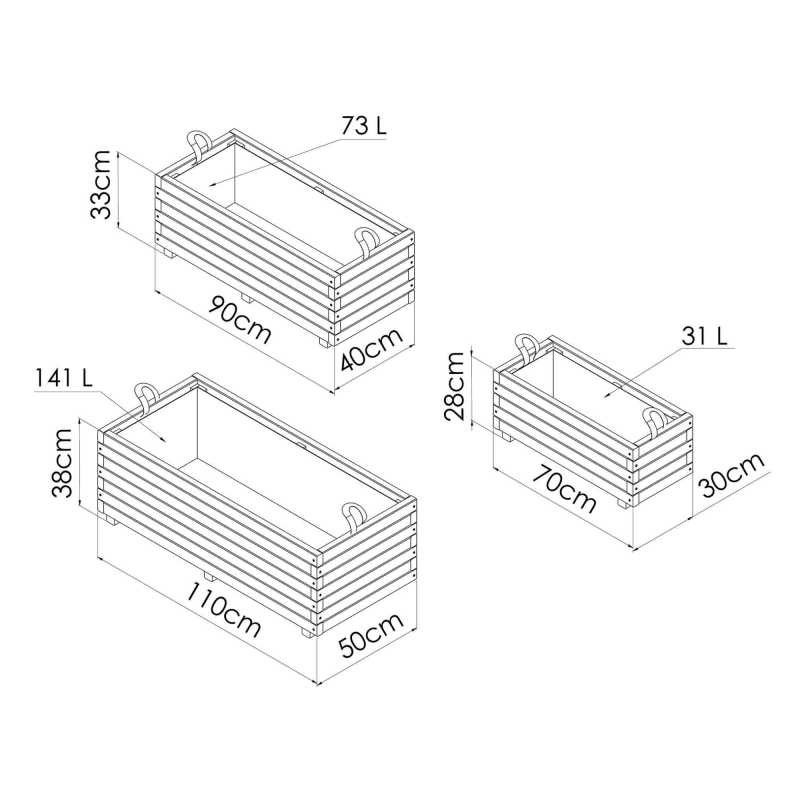 Cerland - Lot de 3 bacs à fleurs rectangulaires en bois baroque - Imagen 4