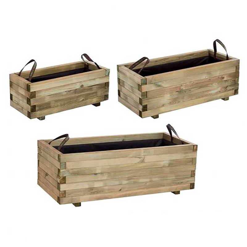 Cerland - Lot de 3 bacs à fleurs rectangulaires en bois baroque - Imagen 1