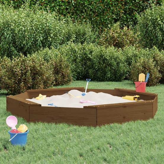 Bac à sable - Maison de jeu pour enfants avec sièges marron miel octogone bois de pin massif-JU12118 - Image 2