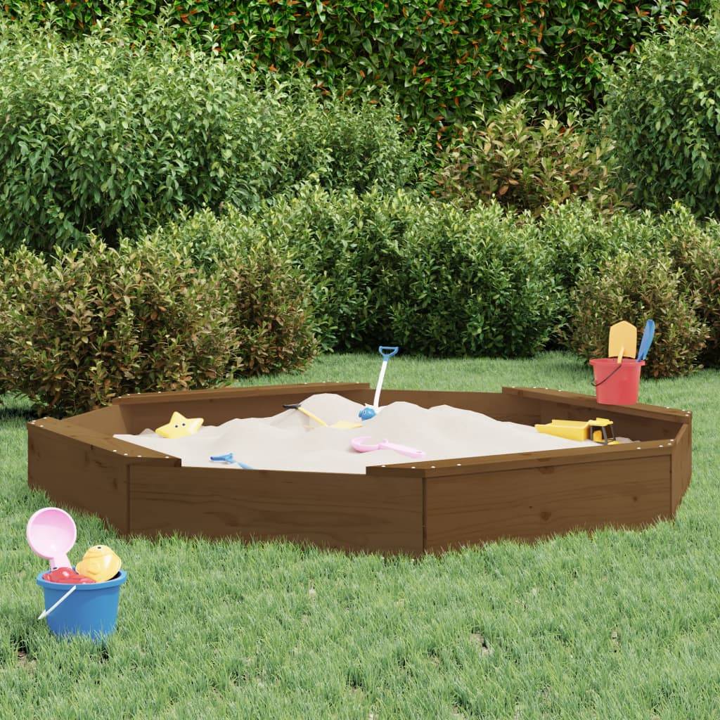 Bac à sable - Maison de jeu pour enfants avec sièges marron miel octogone bois de pin massif-JU12118 - Image 2