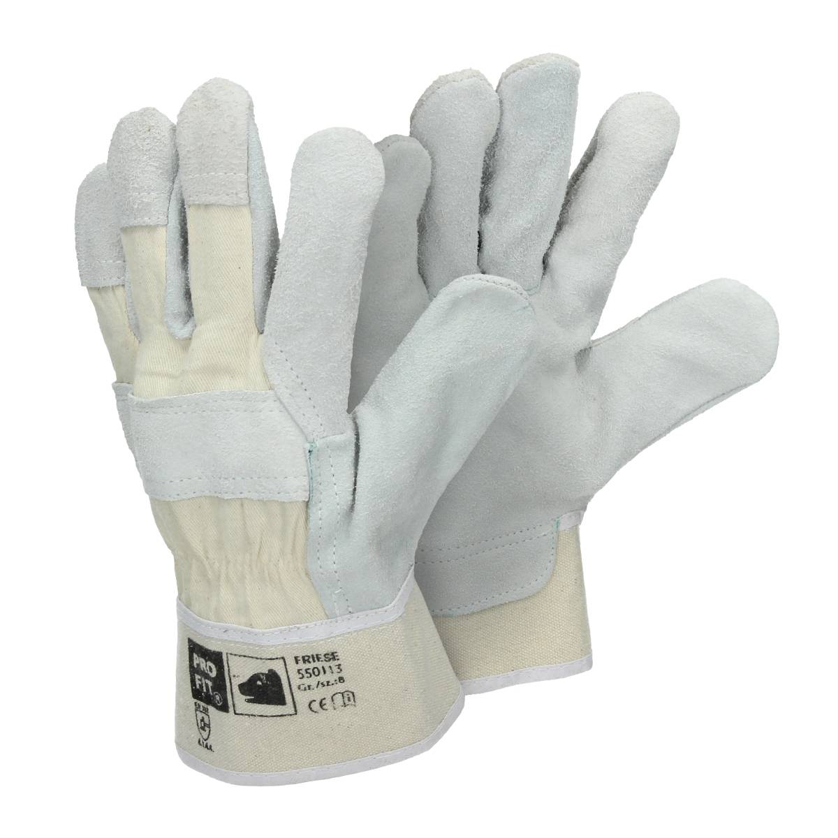 Ecd-Germany - ECD Germany 24 paires de gants Pro-Fit® en cuir croûte de bovin taille 8/M - Naturel - avec manchette en toile - Imagen 3