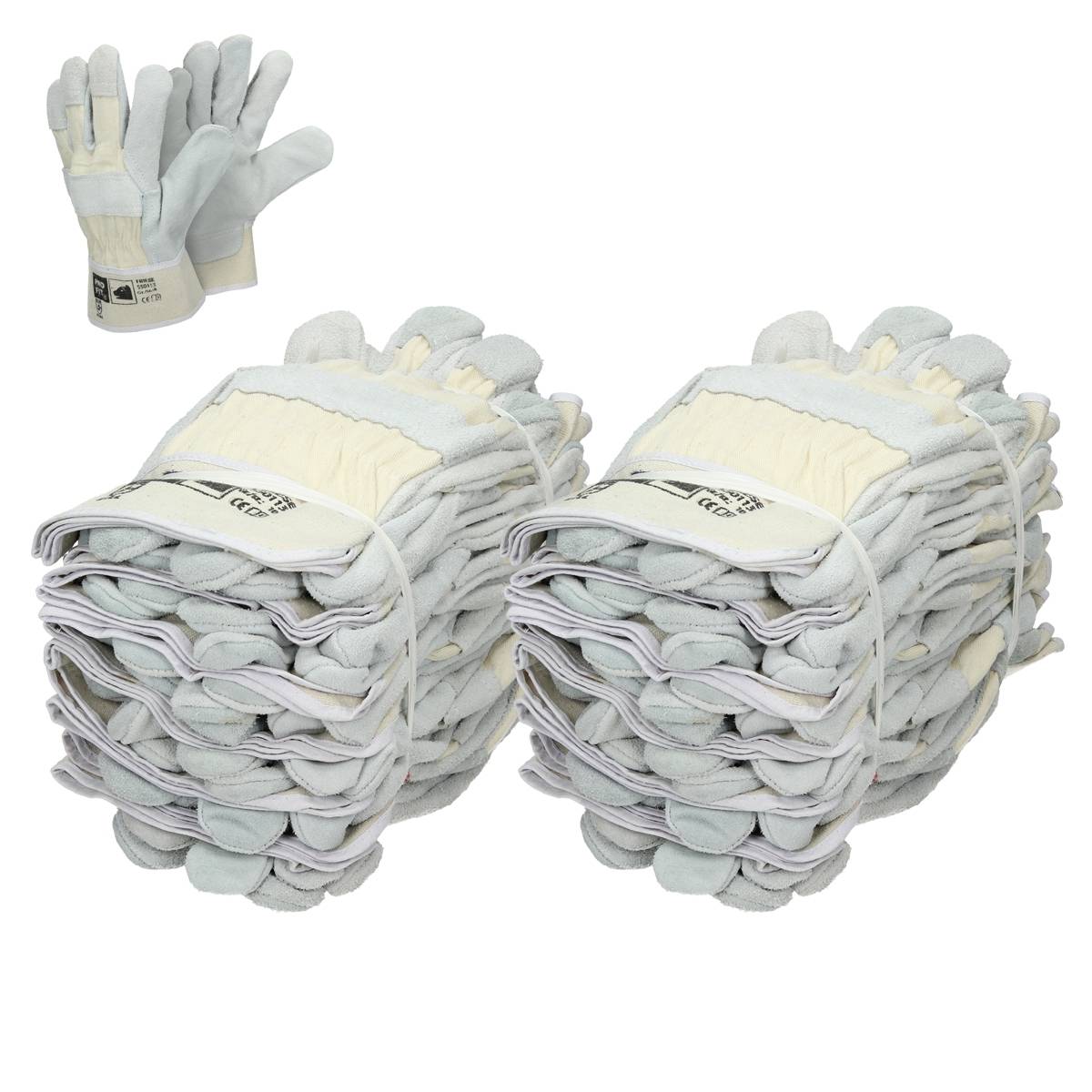 Ecd-Germany - ECD Germany 24 paires de gants Pro-Fit® en cuir croûte de bovin taille 8/M - Naturel - avec manchette en toile - Imagen 2