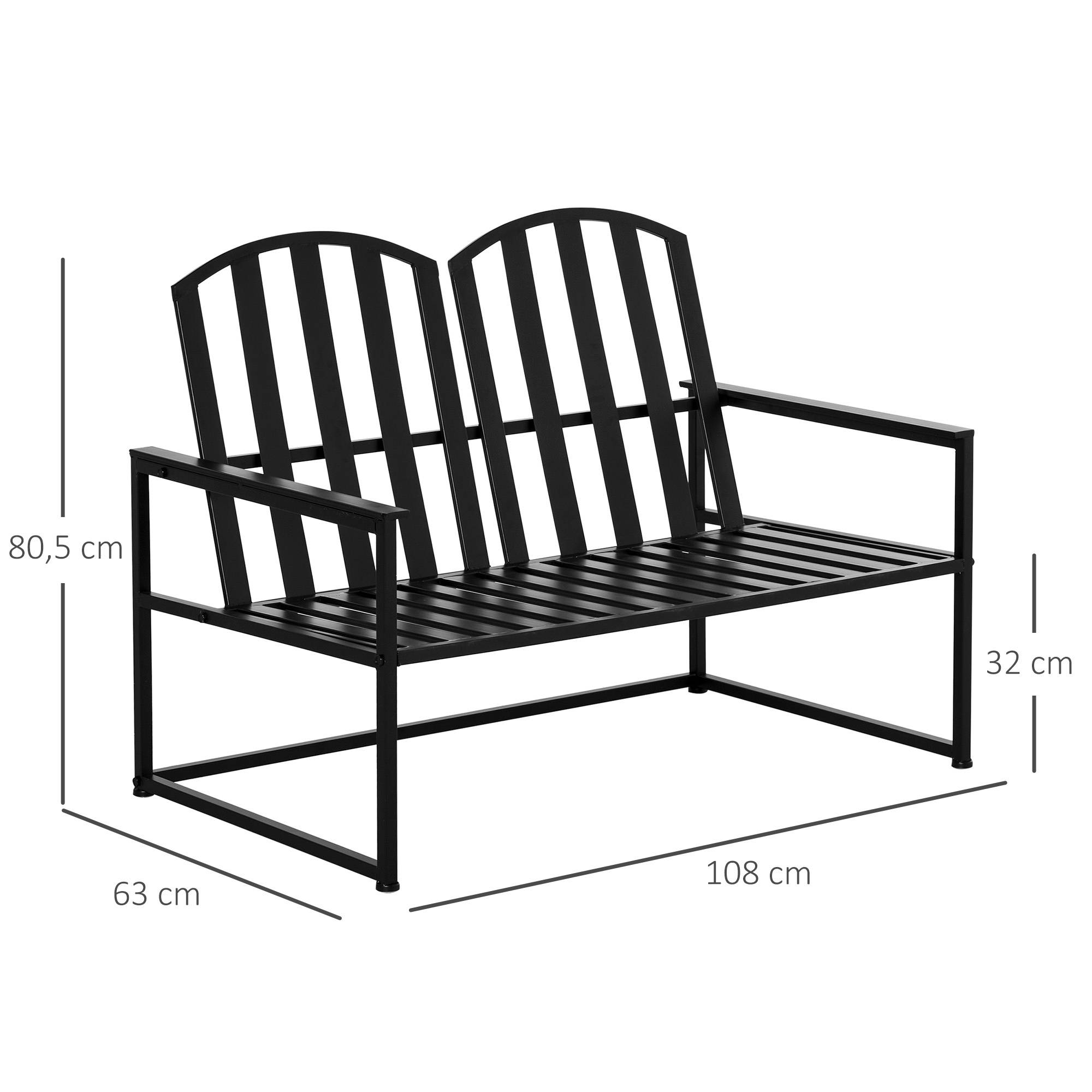 Outsunny - Banc de jardin design contemporain 2 places dim. 108L x 63l x 80H cm métal époxy noir - Outsunny - Imagen 3