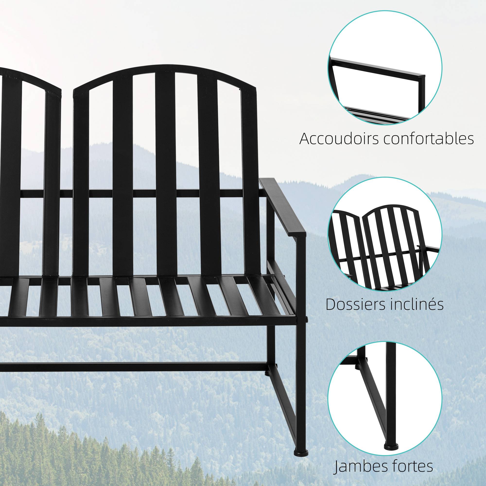 Outsunny - Banc de jardin design contemporain 2 places dim. 108L x 63l x 80H cm métal époxy noir - Outsunny - Imagen 6